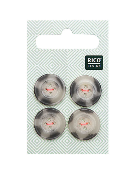 Card of 4 horn-look tortoiseshell buttons - Beige and gray 17 mm