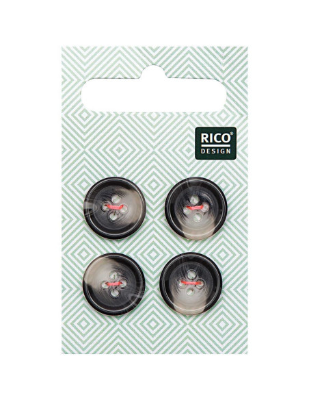 Card of 4 horn-look shell buttons - Gray 15 mm