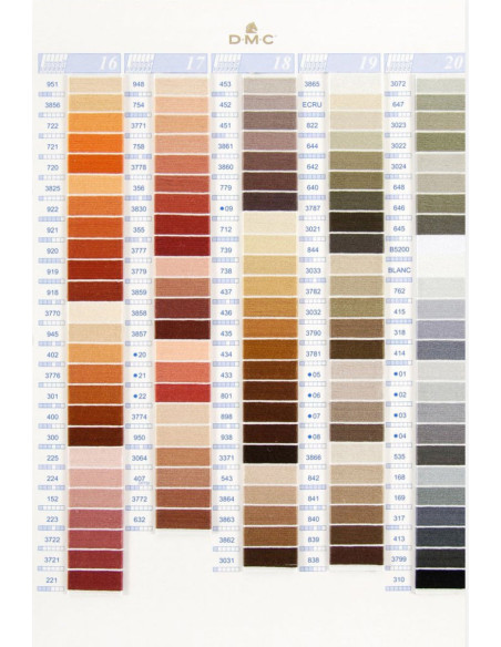 Color chart of 500 skein and pearl DMC colors