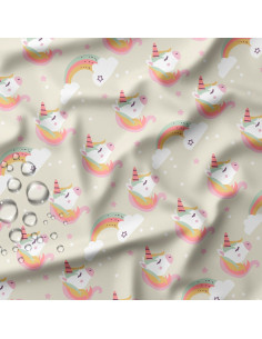 Waterproof fabric for raincoat - Lilyane gray and pink