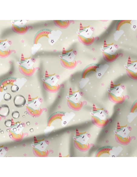 Waterproof fabric for raincoat - Lilyane gray and pink