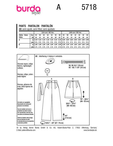 Pants pattern - Burda 5718