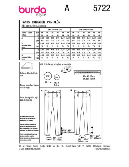 Pants pattern - Burda 5722