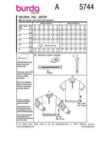 Pullover pattern - Burda 5744