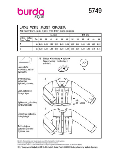 Jacket pattern - Burda 5749