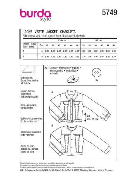 Jacket pattern - Burda 5749
