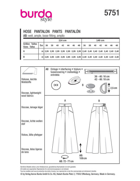 Pants pattern - Burda 5751