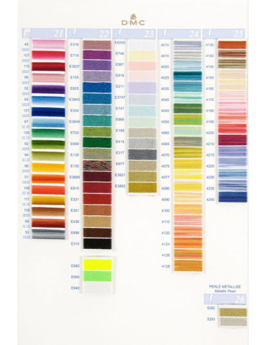 Color chart of 500 skein and pearl DMC colors