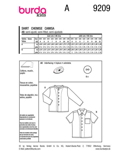 Shirt pattern - Burda 9209