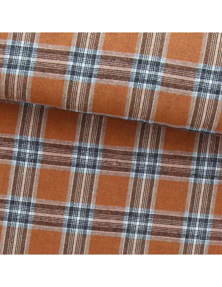 Scottish tartan flannel fabric - Orange and gray