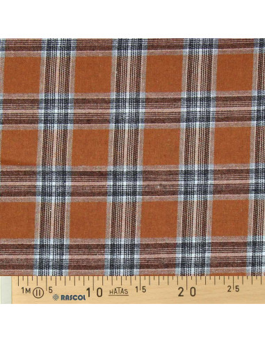 Scottish tartan flannel fabric - Orange and gray