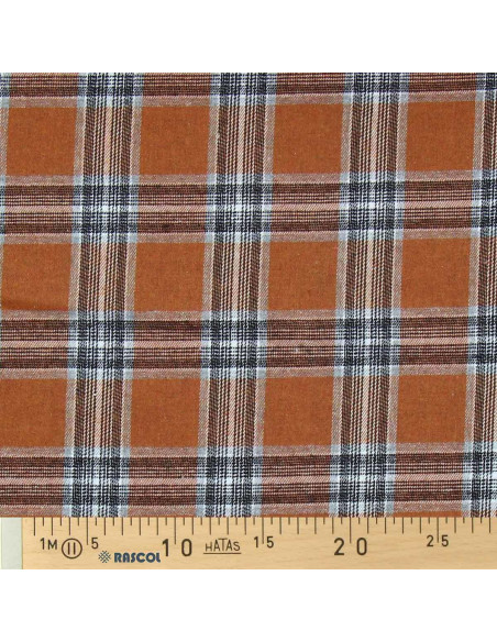 Scottish tartan flannel fabric - Orange and gray