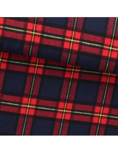 Scottish tartan flannel fabric - Blue and red