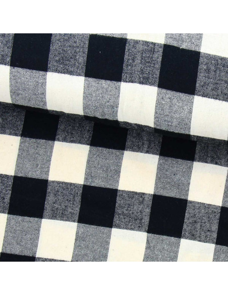 Scottish tartan flannel fabric - Ecru and black