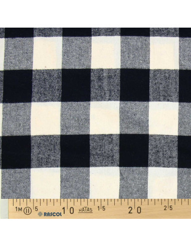 Scottish tartan flannel fabric - Ecru and black