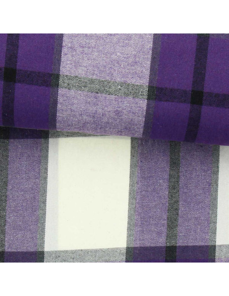 Scottish tartan flannel fabric - Purple and ecru