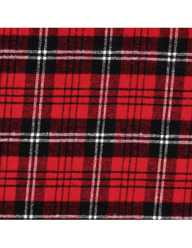Scottish tartan flannel fabric - Red, black, and white