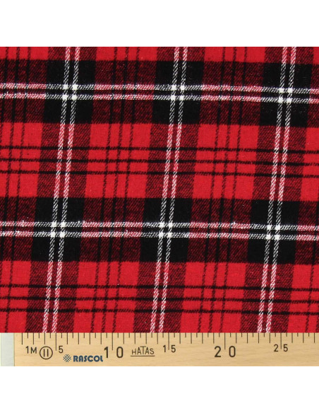 Scottish tartan flannel fabric - Red, black, and white