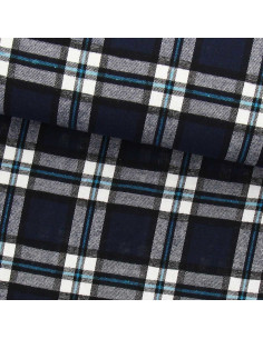 Scottish tartan flannel fabric - Navy blue and black