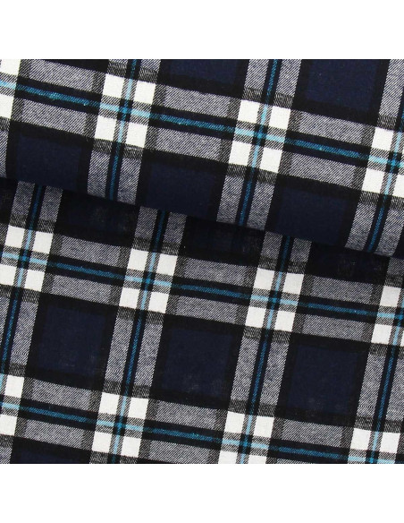 Scottish tartan flannel fabric - Navy blue and black