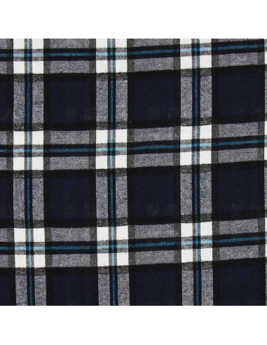 Scottish tartan flannel fabric - Navy blue and black