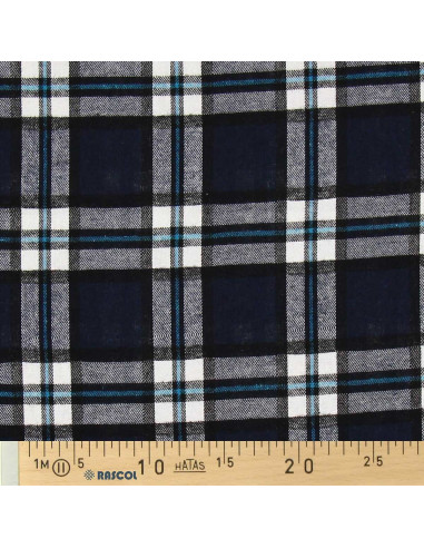 Scottish tartan flannel fabric - Navy blue and black