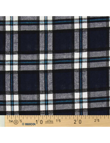 Scottish tartan flannel fabric - Navy blue and black