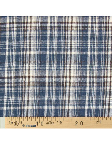Scottish tartan flannel fabric - Blue, white, and black