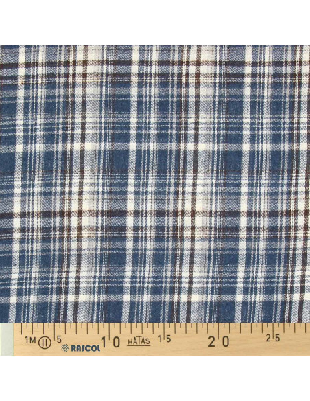 Scottish tartan flannel fabric - Blue, white, and black