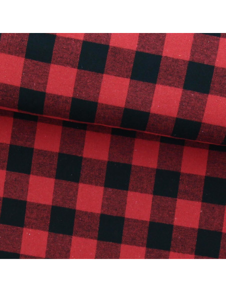 Scottish tartan flannel fabric - Red and black