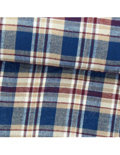 Scottish tartan flannel fabric - Blue, beige, and red