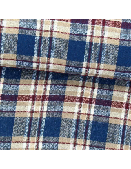 Scottish tartan flannel fabric - Blue, beige, and red