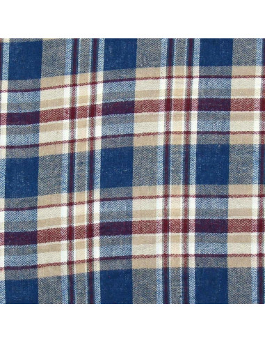 Scottish tartan flannel fabric - Blue, beige, and red
