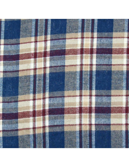 Scottish tartan flannel fabric - Blue, beige, and red