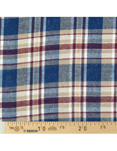 Scottish tartan flannel fabric - Blue, beige, and red