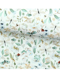 Cotton poplin fabric - Nato white and green