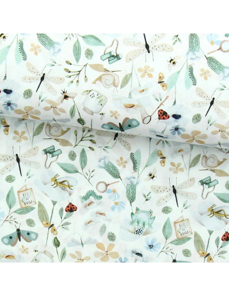 Cotton poplin fabric - Nato white and green