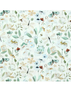 Cotton poplin fabric - Nato white and green 2