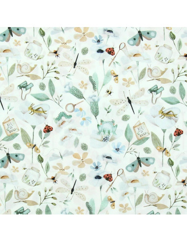 Cotton poplin fabric - Nato white and green