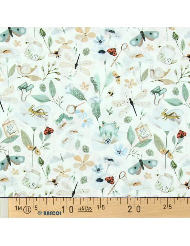 Cotton poplin fabric - Nato white and green