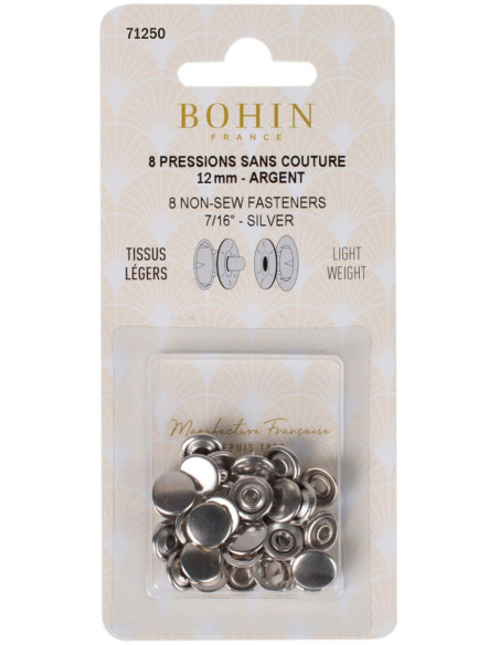 Box of 8 no-sew jersey snaps 12 mm Bohin - Silver