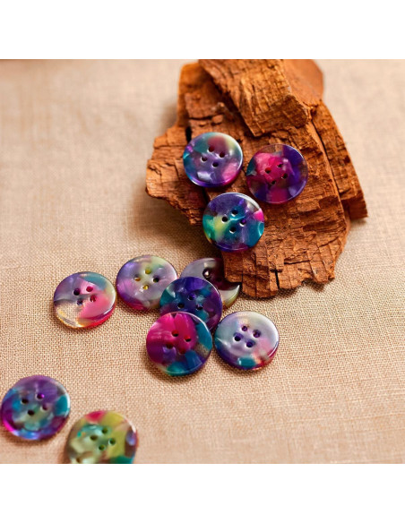 Pack of 15 buttons in bioresin 15 mm 4 holes - Faerie