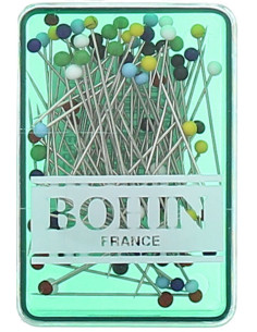 Box of 80 extra-fine pins with assorted glass heads by Bohin