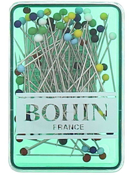 Box of 80 extra-fine pins with assorted glass heads by Bohin