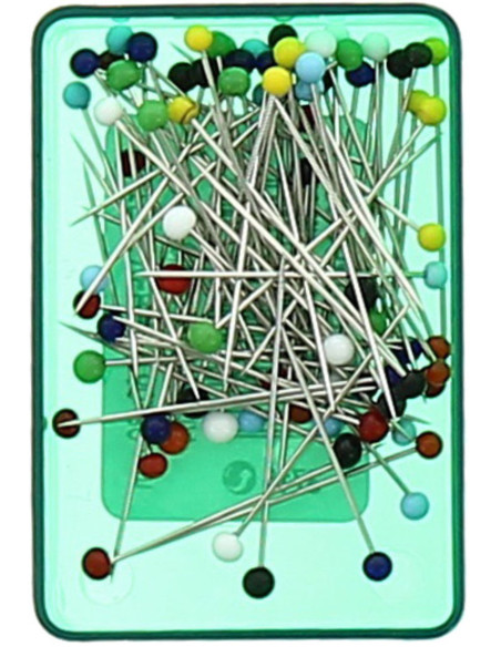 Box of 80 extra-fine pins with assorted glass heads by Bohin