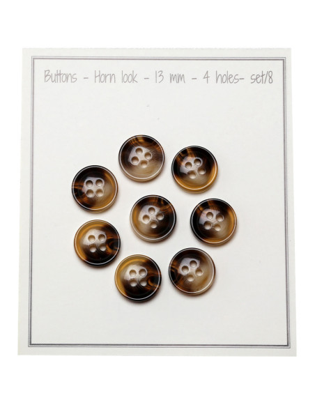 Pack of 8 four-hole buttons - Tortoiseshell