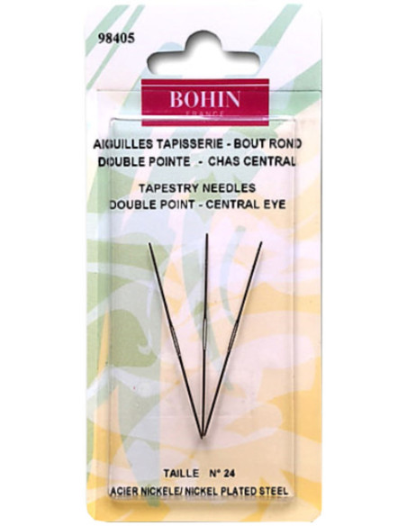 Double-pointed tapestry needles with a central eye