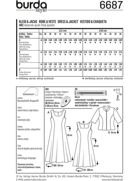 Dress and Jacket Pattern - Burda 6687