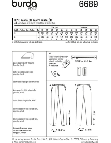 Pants pattern - Burda 6689