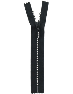 Non-separable zipper - Black rhinestones